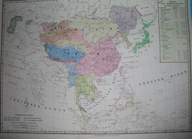 1846 Original Map Asia Buddhism China Thailand Korea Tibet Vietnam Japan Laos