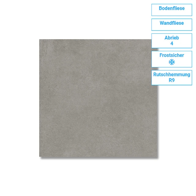 Fliese Wand Boden Graphit Matt Frostsicher Fußbodenheizung 1,44QM 60x60 9mm R9