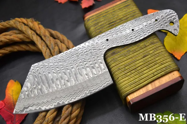 Custom San Mai Damascus Steel Blank Blade Cleaver Hunting Knife Handmade MB356-E
