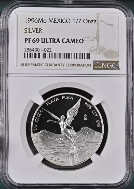 Mexico LIBERTAD 1/2 oz Silver 1996 PROOF -NGC PF69- RARE! Mintage Only:1,000
