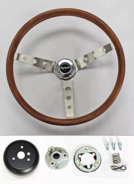 Fury Scamp Duster Cuda Road Runner 15" Real Wood Grip Stainless Steering Wheel