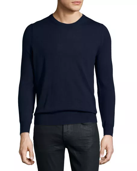 Authenti BNWT BURBERRY Crewneck Merino Wool Elbow Patch Jumper/Sweater Mens Navy