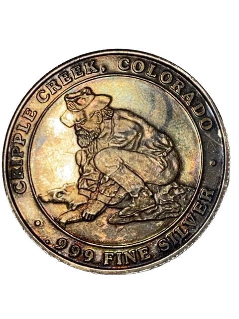 Historic Colorado Mining .999 Silver Cripple Creek Prospector Round