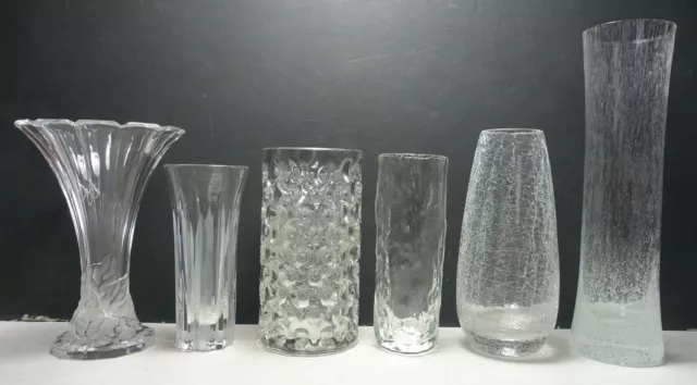 6 alte Glasvasen Vasen 60er 70er Jahre klares Glas z. T. geschliffen