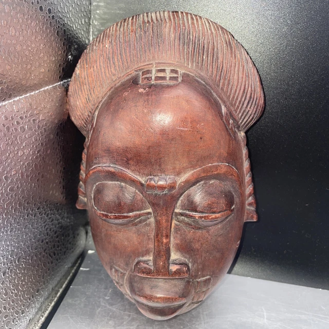 Antique HAND CARVED WOOD MASK TRIBAL FACE WOODEN AFRICAN 8.5” X 5”