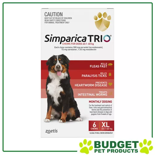 Simparica TRIO For Dogs 40.1- 60kg Red XLarge 6 Chews