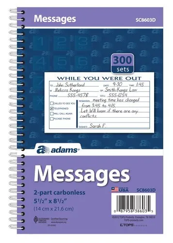 ABFSC8603D Phone Message Book, 2-Part, Carbonless, 3/PG, 300 ST/BK