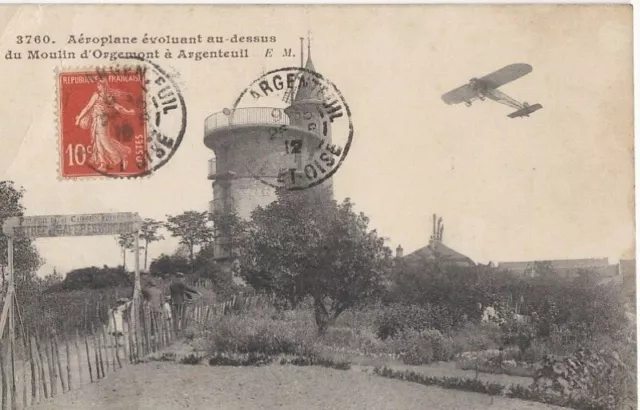CPA 95 Environs Colombes Bezons SILVEREUIL Airplane Fly Over Mill OGEMONT1912