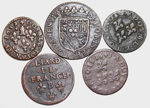 Lot de 5 Royales et/ou Féodales: Double Tournois, etc... - A étudier  ! (LOT  3)