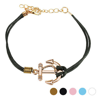 Anchor Fashion Bracelet - Cast Iron Design Leatherette with Lobster Claw Clasp