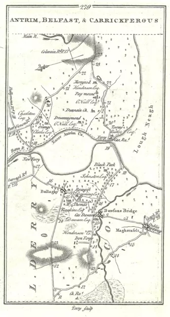 Antique map, Taylor & Skinner, Roads Dungiven to Carrickfergus(2),..