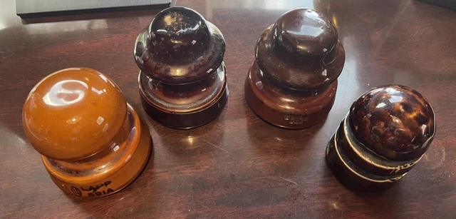 Vintage Brown Ceramic Porcelain Electric Power Line Insulators (set of 4) 