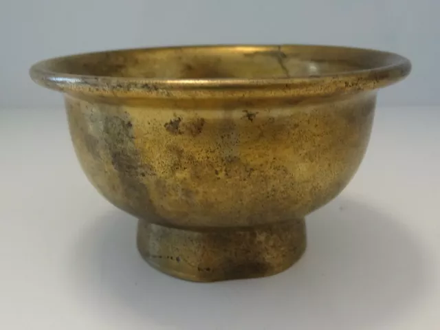 Antique Mongolian Tibetan  Buddhist Brass Large  Offering Bowl