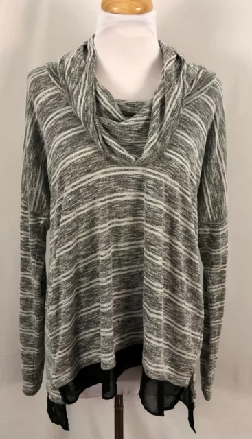 White House Black Market Womens Pullover Top Stripes Gray Cowl Neck Rayon Large