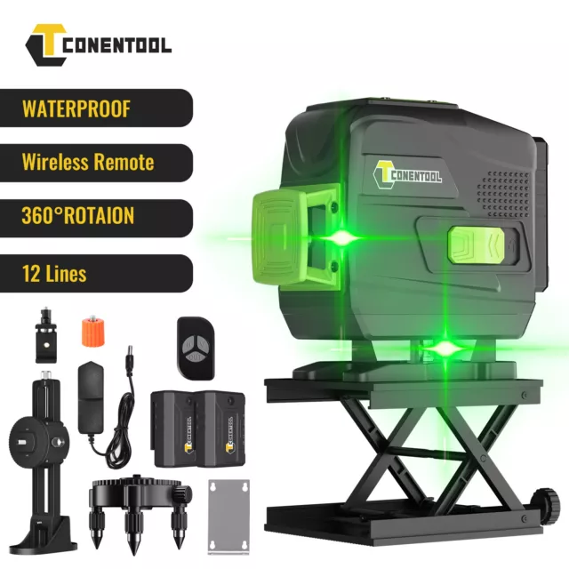 CONENTOOL Laser Level Green Light 3D 12 Lines Self Leveling 360° Rotary Measure