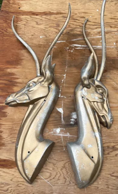 Vintage Cast Aluminum Gazelle Wall Sculptures Pair by Pendergrast San Franscisco