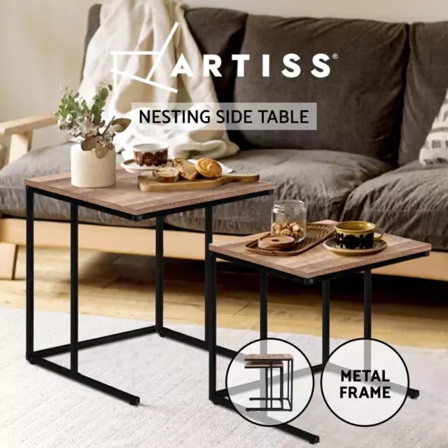 Artiss Coffee Table 2 Nest of Tables Set Side End Wooden Rustic Vintage Metal