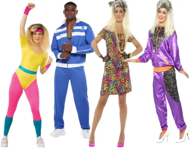 Adults 80s Costume Mens Ladies Shell Suit Aerobics Tracksuit Fancy