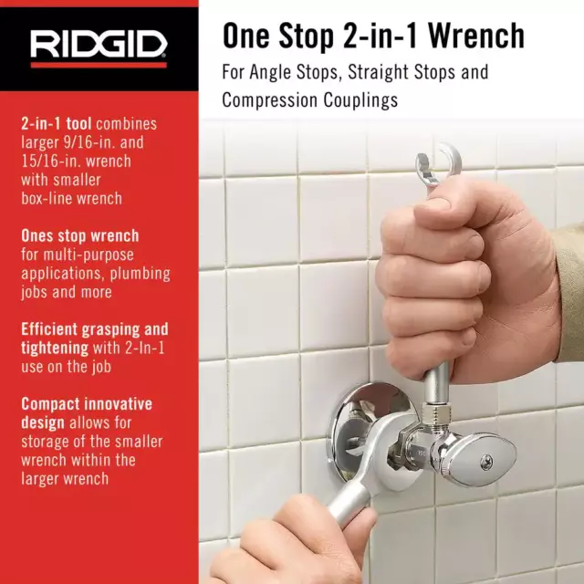 RIDGID Plumbers Wrench One Stop Coupling Compact Adjustable Plumbing 2 In 1 Tool 3