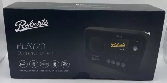 Roberts Play20 Dab+/Bt/Fm Portable Radio With Bluetooth In Black New Unused