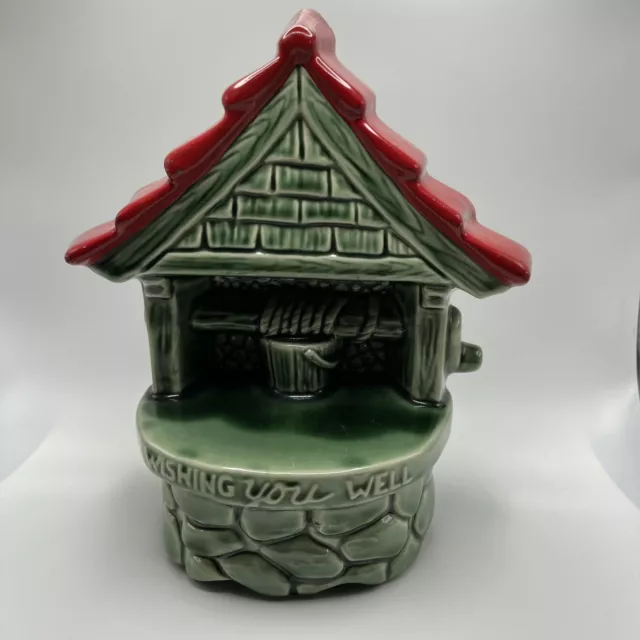 Vintage Wishing Well Pottery Planter Wishing You Well Green Well Red Well