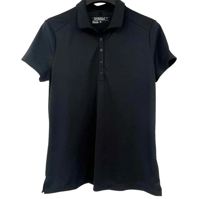 Nike Golf Youth Size L Polo Shirt Dri Fit Tour Performance Black Sleeve Logo