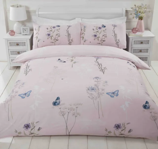Butterfly King Duvet Cover Luxury Floral Print Quilt Bedding Set Blush Pink New