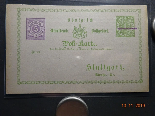 Württemberg Ganzsache Privatganzsache PP4 B1-01 K.W. Güterexpedition ungelaufen