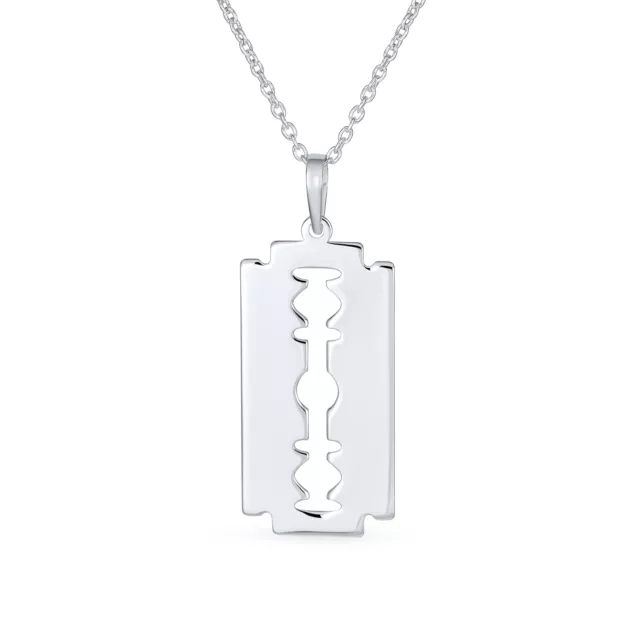 Urban Rocker Razor Blade Dog Tag Necklace Pendant .925Sterling Silver