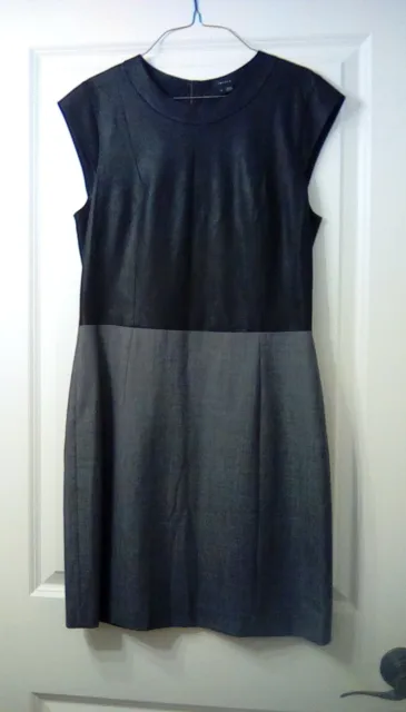 Theory Women's Leather Sheath Dress Sleeveless Black Gray Career Size 10      A1