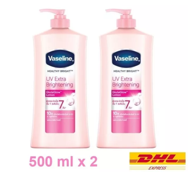2 x Vaseline Body Lotion Healthy Bright UV Extra Brightening Pink Gluta 500 ml