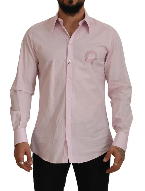 DOLCE & GABBANA Shirt MARTINI Pink Logo Embroidery Dress Formal 41/US16/L 900usd
