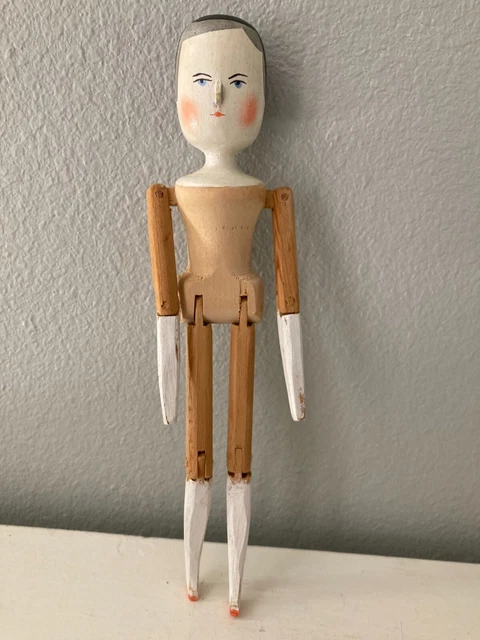 Vintage "Penny" Peg Doll Fred Laughon Wooden Primitive 11"   Signed