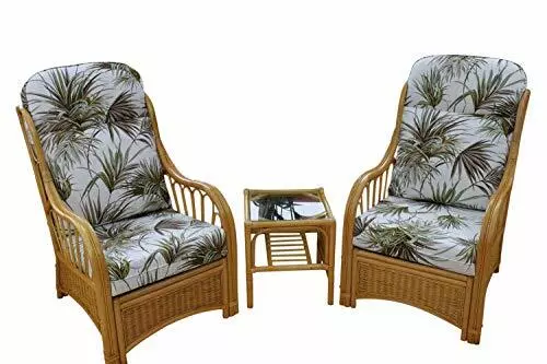 Sorrento Cane Conservatory Furniture Duo Set- 2 Chairs and a Side Table-'Palm'