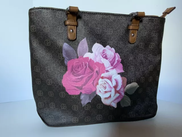 GIANI BERNINI SIGNATURE Logo Rose Brown Shoulder Bag Phone-Pocket Top ...