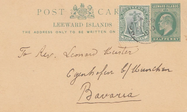 Leeward Islands/Montserat - Mixed Stamps 1910: Post Card To Munich/Germany