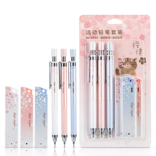 6pcs/set 0.5mm Cherry Blossom Mechanical Pencils with Pencil Refills Press PDI