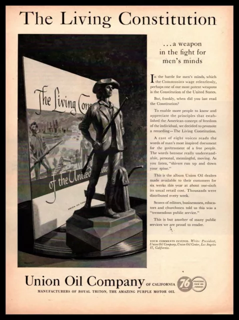 1962 Union 76 Oil Company Of California Minuteman Statue Concord Mass Print Ad
