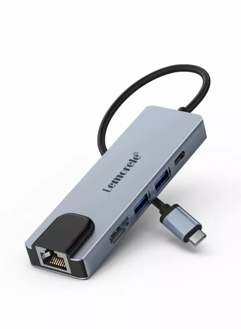 USB C Hub, Lemorele 6-in-1 USB C Hub with Ethernet, USB C Multiport Adapter