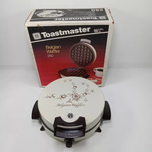 VINTAGE TOASTMASTER ROUND Belgian Waffle Maker Waffler Almond Model 250