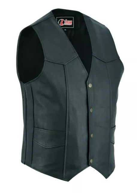 Da Uomo Vera Pelle Moto Stile Biker Gilet Nero / Gilet