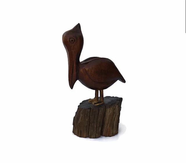 Vintage Wood Carved Pelican Folk Art Figure