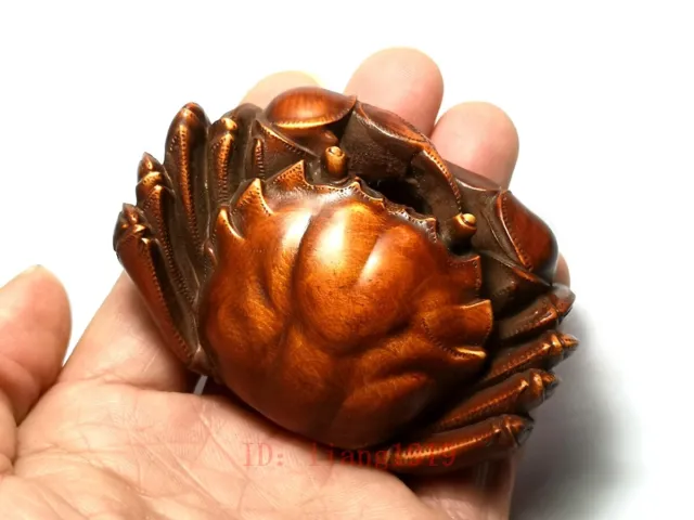 Rare Japanese boxwood hand carved wealth crab Figure statue netsuke collectable