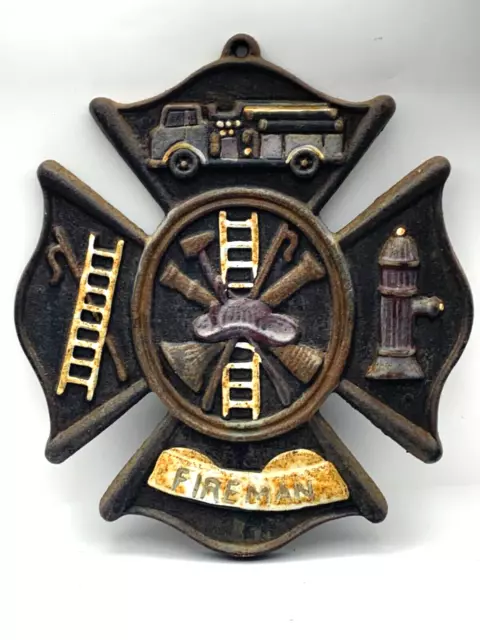 Cast Iron Firefighter Fireman Cross Hanging Wall Plaque Decoration