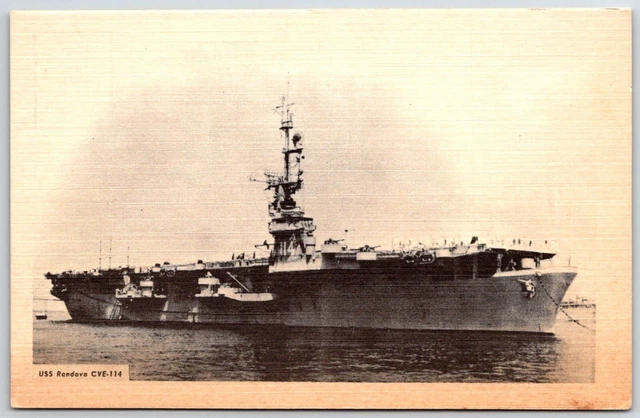 US NAVY WWII Era Aircraft Carrier USS Rendova CVE 114 linen Postcard £ ...