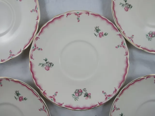 Independence Ironstone IND8 Cream Soup 4 Bowls 5 Saucers Pink Gray Gold Scallop 3