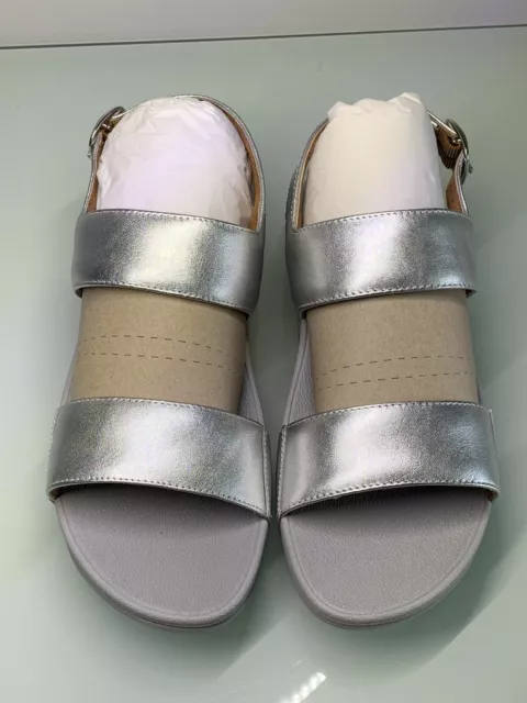 Fitflop Women's LuLu Leather Back Strap Wedge Sandal Silver US Size 8