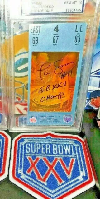 PHIL SIMMS Signed Inscribed Super Bowl SB XXV TICKET PSA 10 GEM MINT