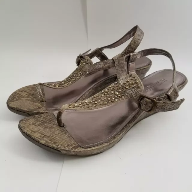 Kenneth Cole Reaction Sun Baked Wedge Thong Sandals Embellished 9M