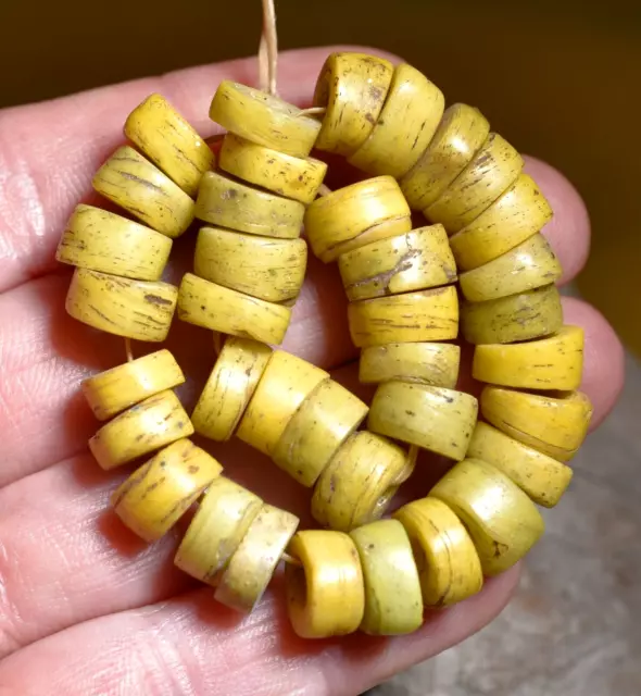 Ancient Yellow Wound Glass Hebron Kano Beads From West Bank Israel African Trade